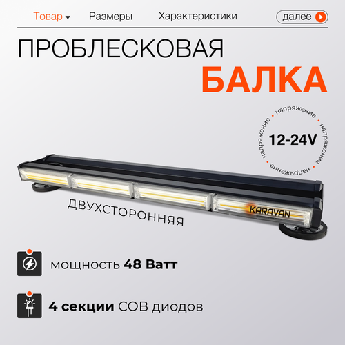 Проблесковая балка на крышу 60 см двухсторонняя 4 секции COB диодов 4900₽