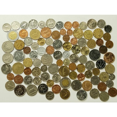 Коллекция 100 монет мира с животными. Рыба, птица, крокодил, антилопа, черепаха и др. XF