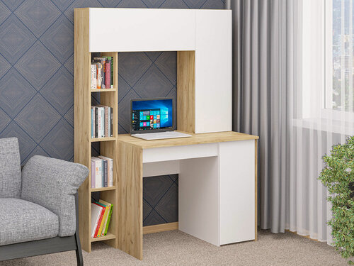 Изображение товара Стол компьютерный МК"Пирамида" СК-64 с надстройкой, цвет крафт золотой/белый, 165х115х60 см