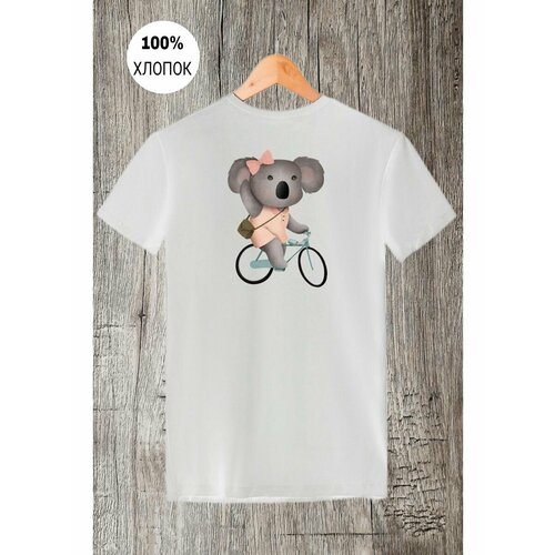 Футболка коала на велосипеде животные, размер M, белый мужская футболка девочка на велосипеде m белый