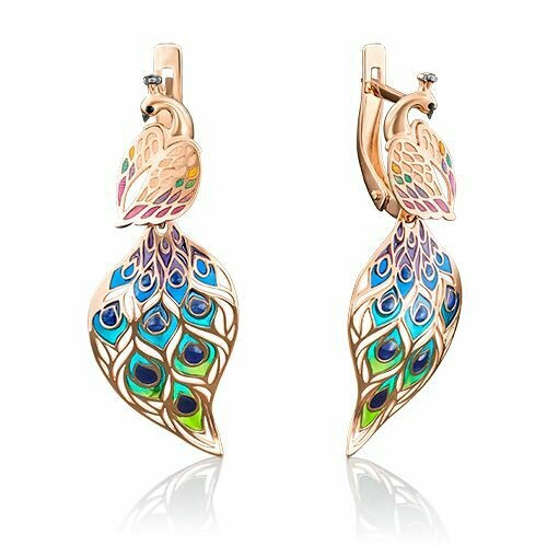 Серьги PLATINA красное золото 585 проба эмаль красный 37938₽