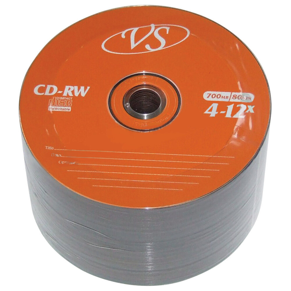 Диски CD-RW VS 700 Mb 4-12x Bulk (термоусадка без шпиля), комплект 50 шт, VSCDRWB5001