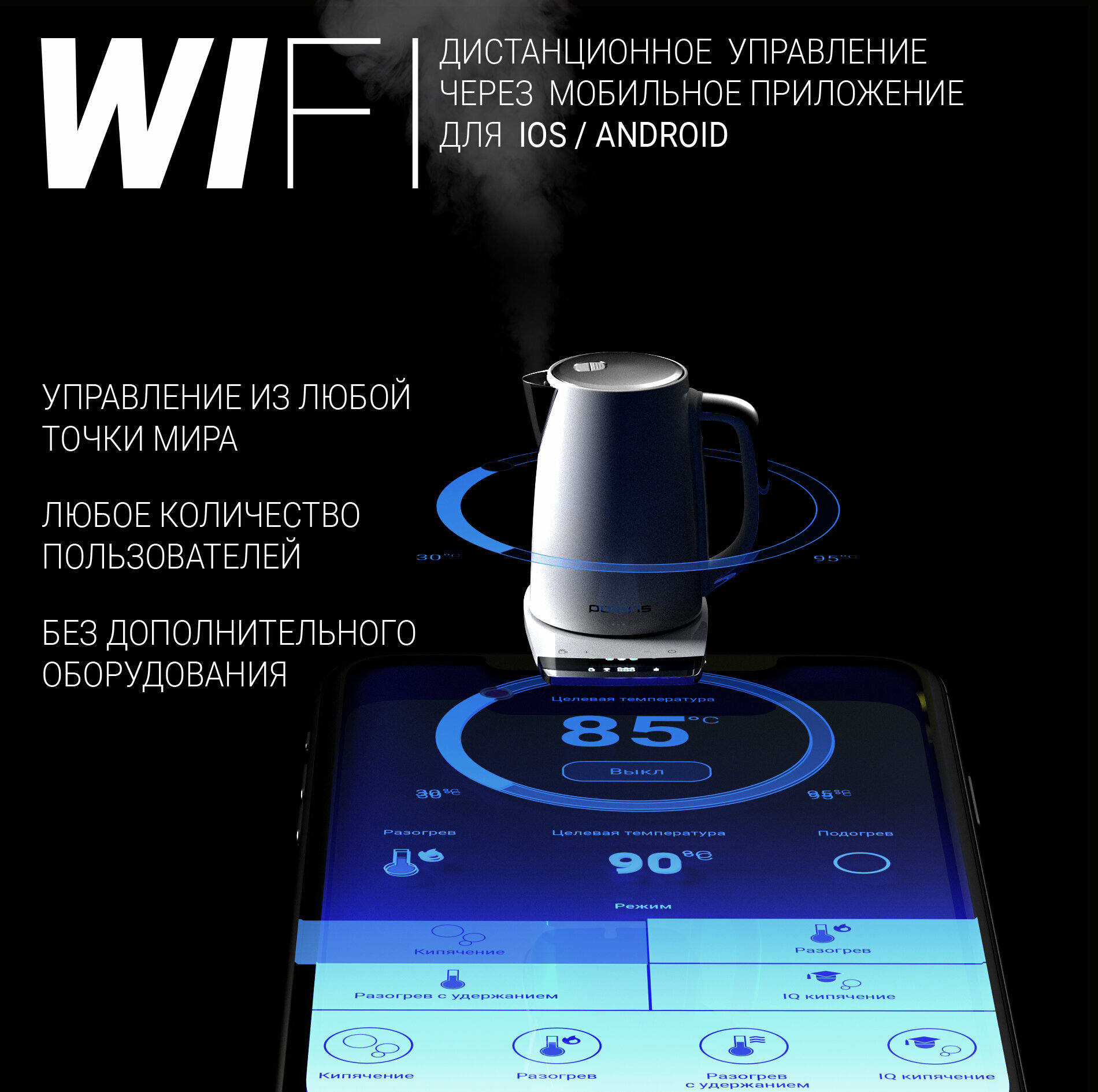 Электрический чайник Polaris PWK 1755CAD WIFI IQ Home, белый — фото 1