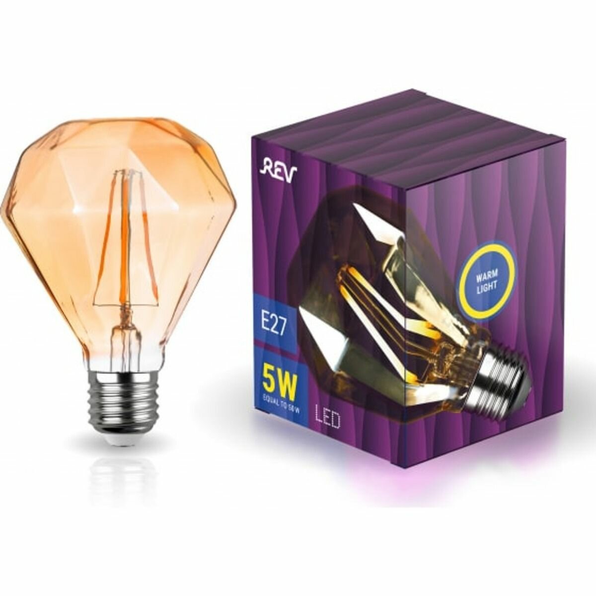 Лампа светодиодная REV VINTAGE GOLD Filament колба "Бриллиант" E27 5W 2200K DECO PremiumGOLD теплый свет