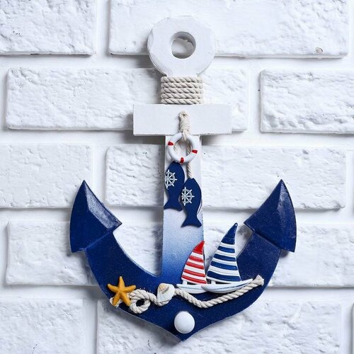 Вешалка интерьерная Якорь 1 крючок бело-синяя 28 х 20 х 5 см 830₽
