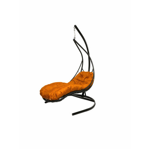 Подвесное кресло M-group лежачее с ротангом черное оранжевая подушка