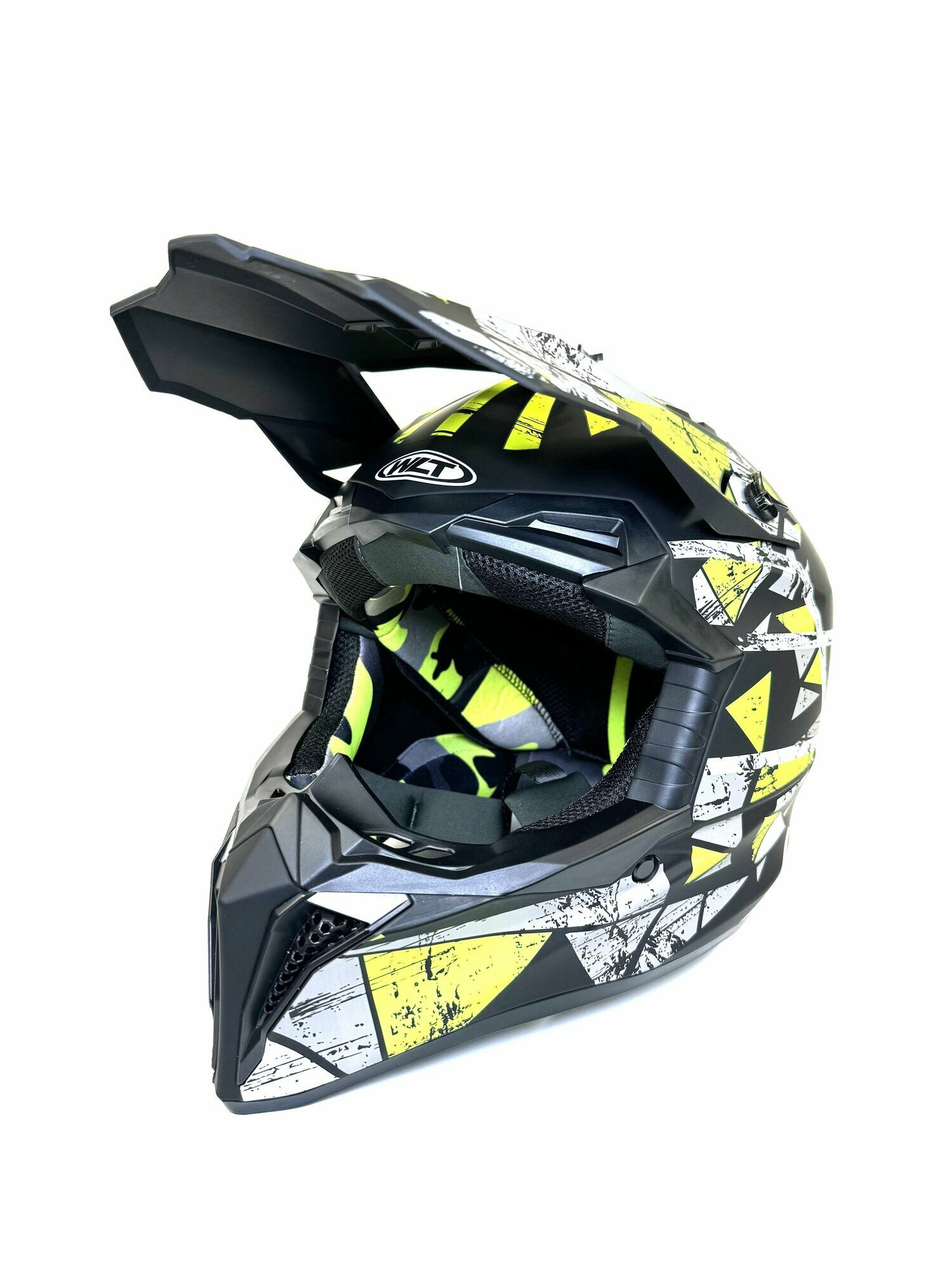 Шлем кроссовый для мотоцикла WLT, черный/желтый матовый, 2XL