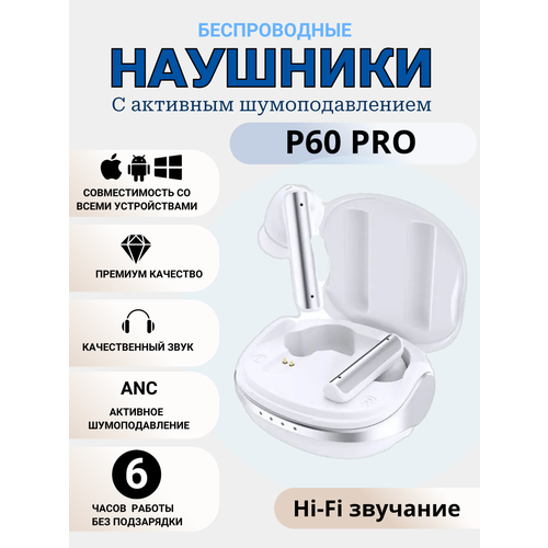 Наушники беспроводные PJD P60Pro Игровые/Спортивные/Активное шумоподавление/белый беспроводные полноразмерные наушники clear sound активное шумоподавление наушники игровые с 3 d режимом