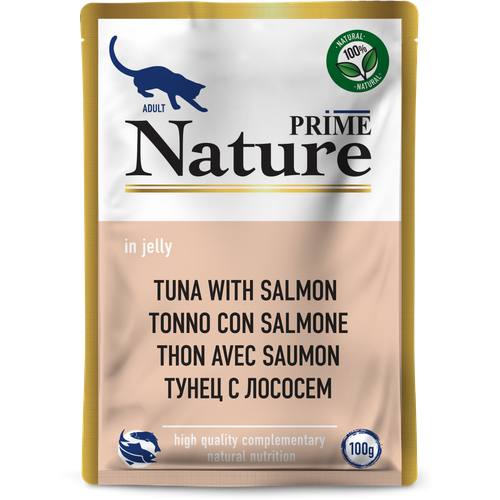Prime (Прайм) Nature Пауч для взрослых кошек с тунцом и лососем в желе 100 г 5 шт