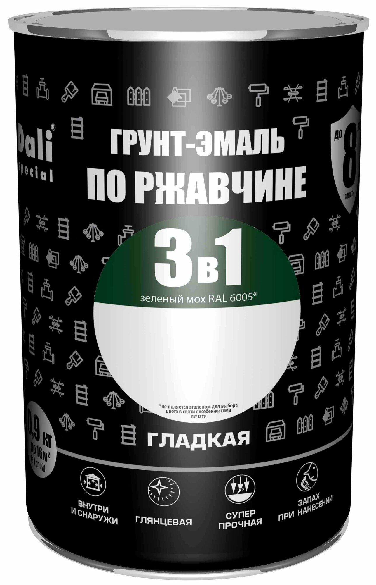 фото Грунт-эмаль по ржавчине 3 в 1 Dali Special гладкая цвет зелёный мох 0.9 кг RAL 6005