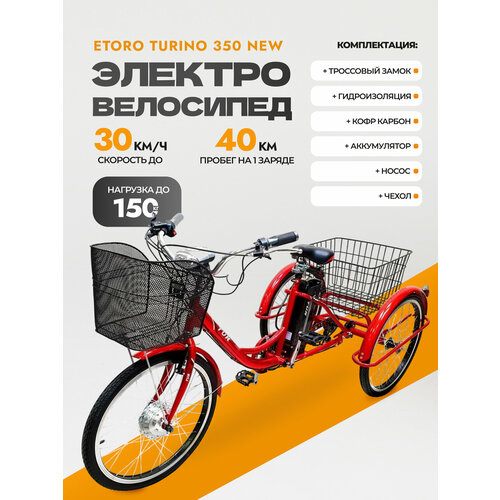 Электровелосипед трехколесный взрослый Etoro Turino 350 с насосом 6290000₽
