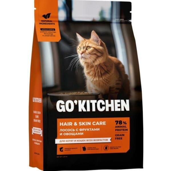 GO! GO! KITCHEN Полнорационный беззерновой сухой корм для котят и кошек всех возрастов с лососем, 3.63кг