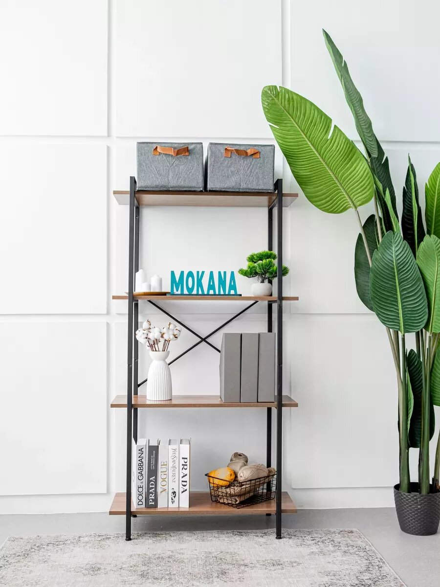 фото Стеллаж металлический с деревянными полками 150 см Лофт