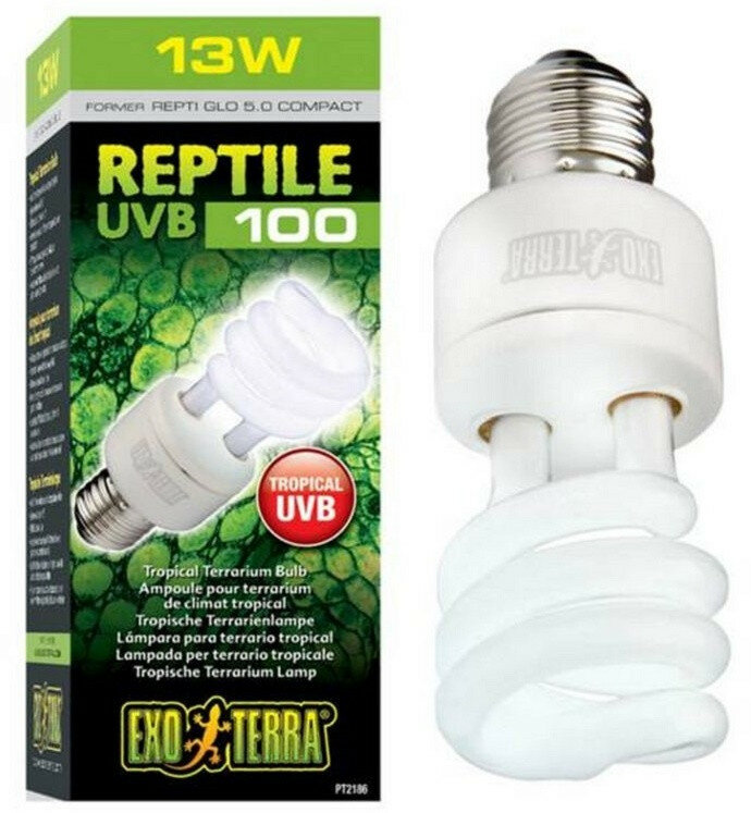 Лампа для тропического террариума, 13 W Exo Terra Reptile UVB100 Former UVB5.0 Compact