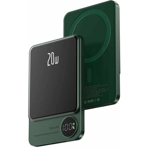 Беспроводной Power bank 10000 мАч 20 Ватт MagSafe для Apple iPhone Магнитная быстрая зарядка на Эпл Айфон Внешний аккумулятор Повербанк зеленый 1970₽