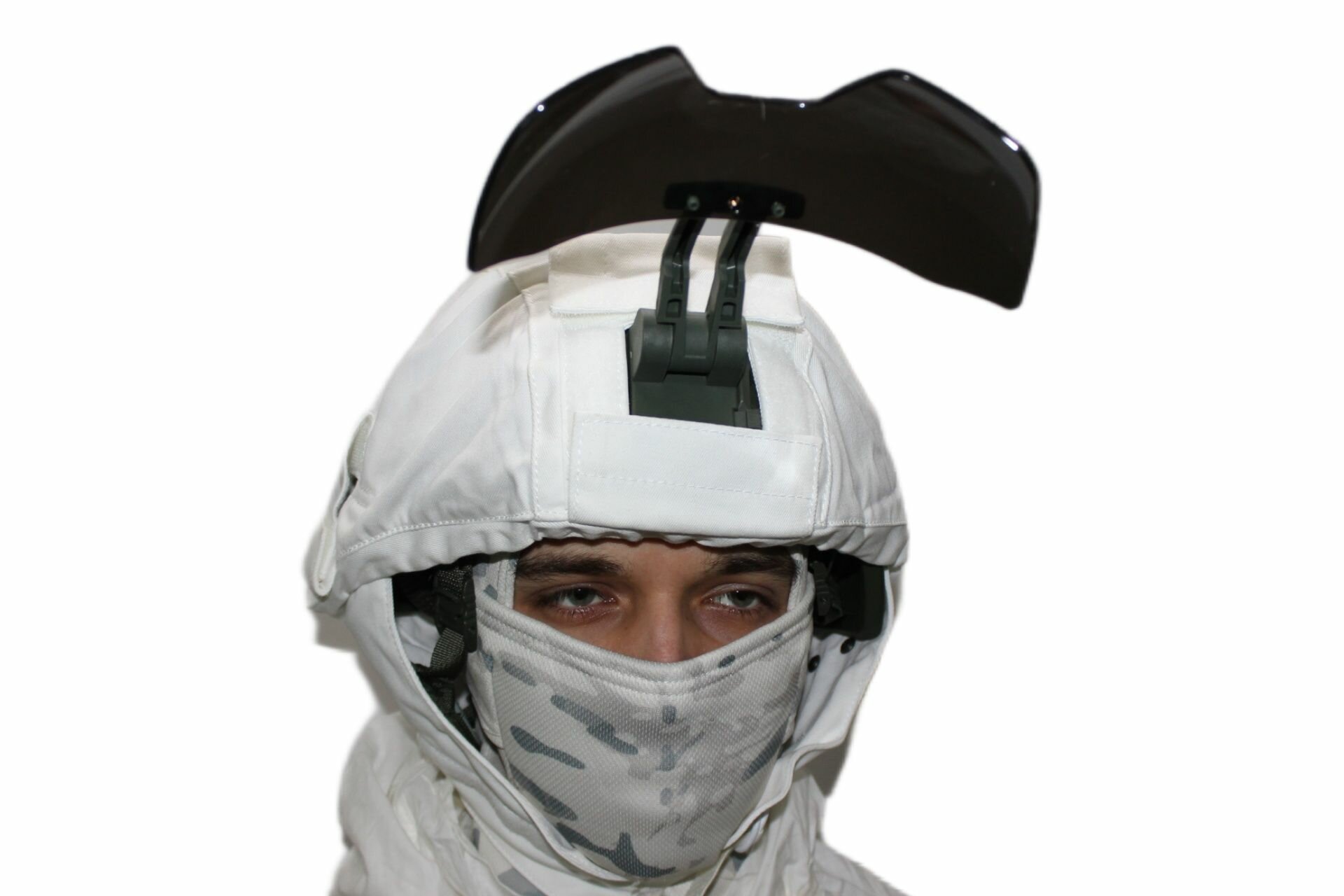 Визор-забрало с креплением на шрауд защитный откидной + стекло цвет олива