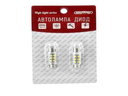 фото Лампа светодиод 12V Т11(C5W) SKYWAY c цоколем 39 мм, 6SMDдиодов, белая,1-конт.2ш (S08201176)