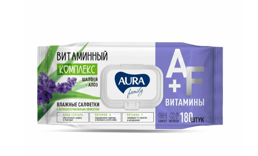 Картинки Aura Family Антибактериальные Влажные Салфетки Витаминный Комплекс, 180шт