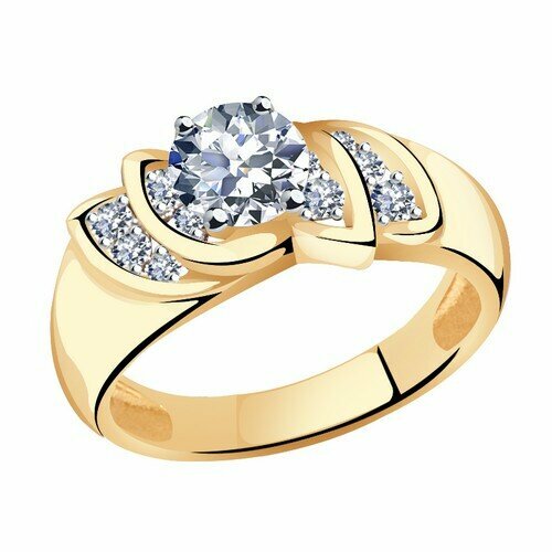 Кольцо АЛЕКСАНДРА, красное золото, 585 проба, фианит, размер 17, красный