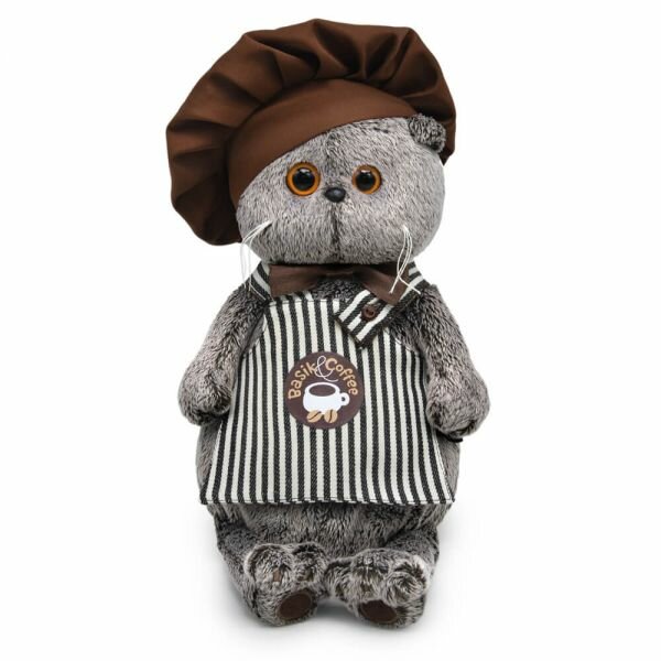 Мягкая игрушка Буди Баса Budibasa Кот Басик бариста, 25 см, Ks25-063 светло-серый