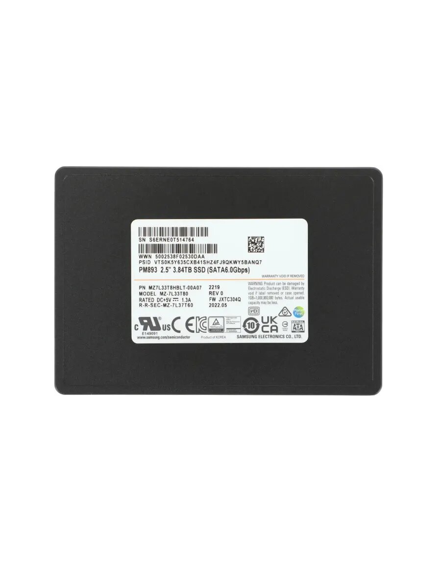 Накопитель SSD 2.5'' Samsung PM893 3.84TB SATA 6Gb/s TLC 550/300MB/s IOPS 97K/15K MTBF 2M - фото №17