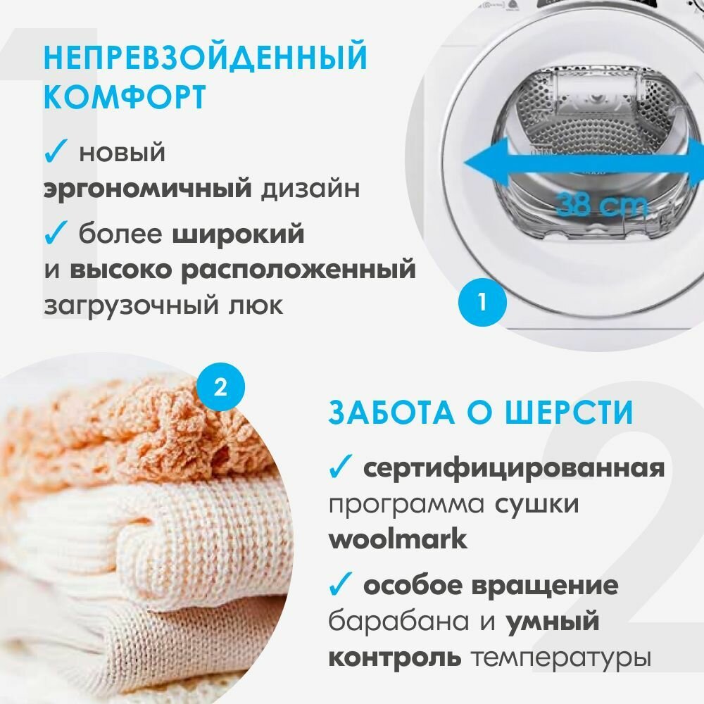 Сушильная машина Candy Smart CSE C9LG-07 с загрузкой до 9 кг, 14 программами и управлением с телефона, конденсационная — фото 1