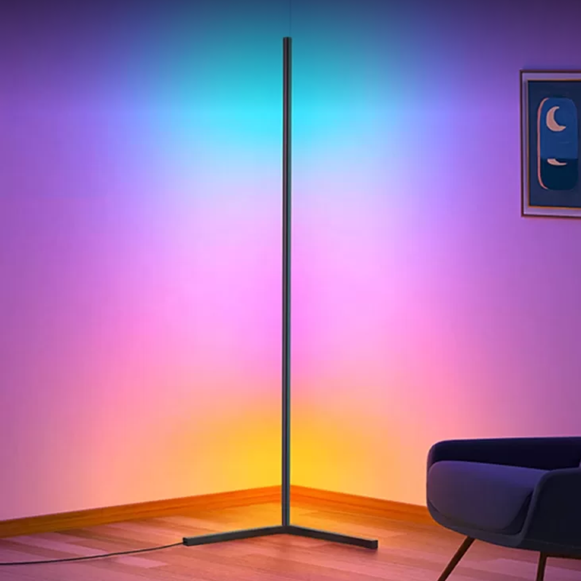 Изображение Угловой светодиодный торшер c управлением с телефона 150 см, неоновая лампа, светильник, блютус.