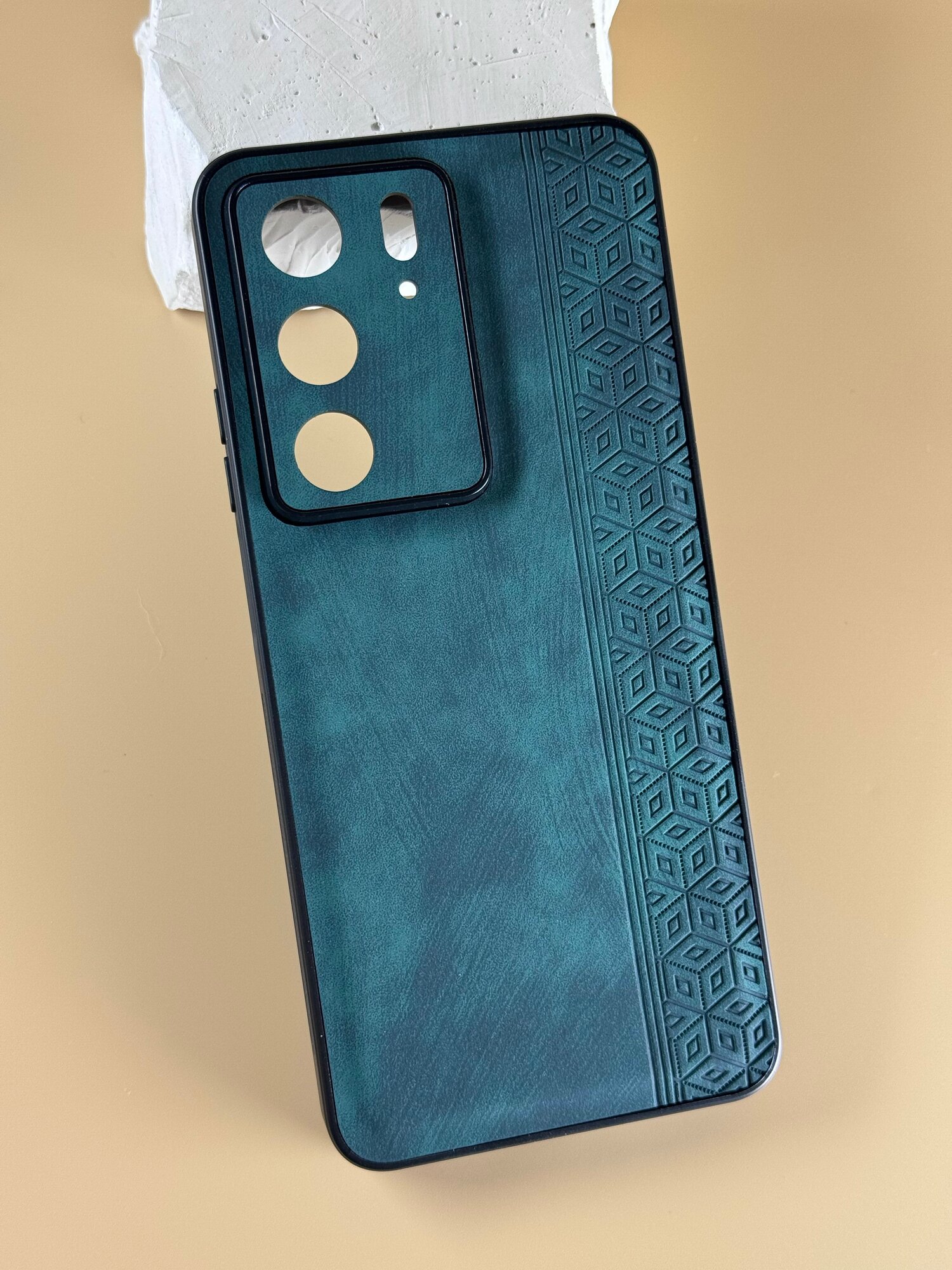 Чехол кожаный на Realme C75 / Чехол на Реалми С75 с защитой камеры, геометрия, зеленый — фото 1