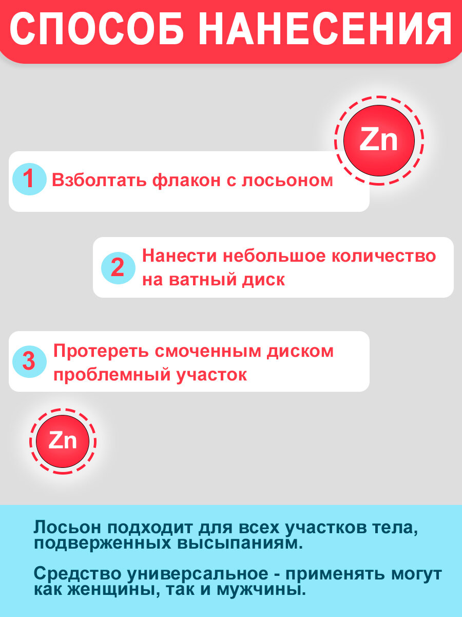 Картинки Лосьон-болтушка от прыщей на лице и теле 100 мл (3 шт.) Для взрослых и подростков