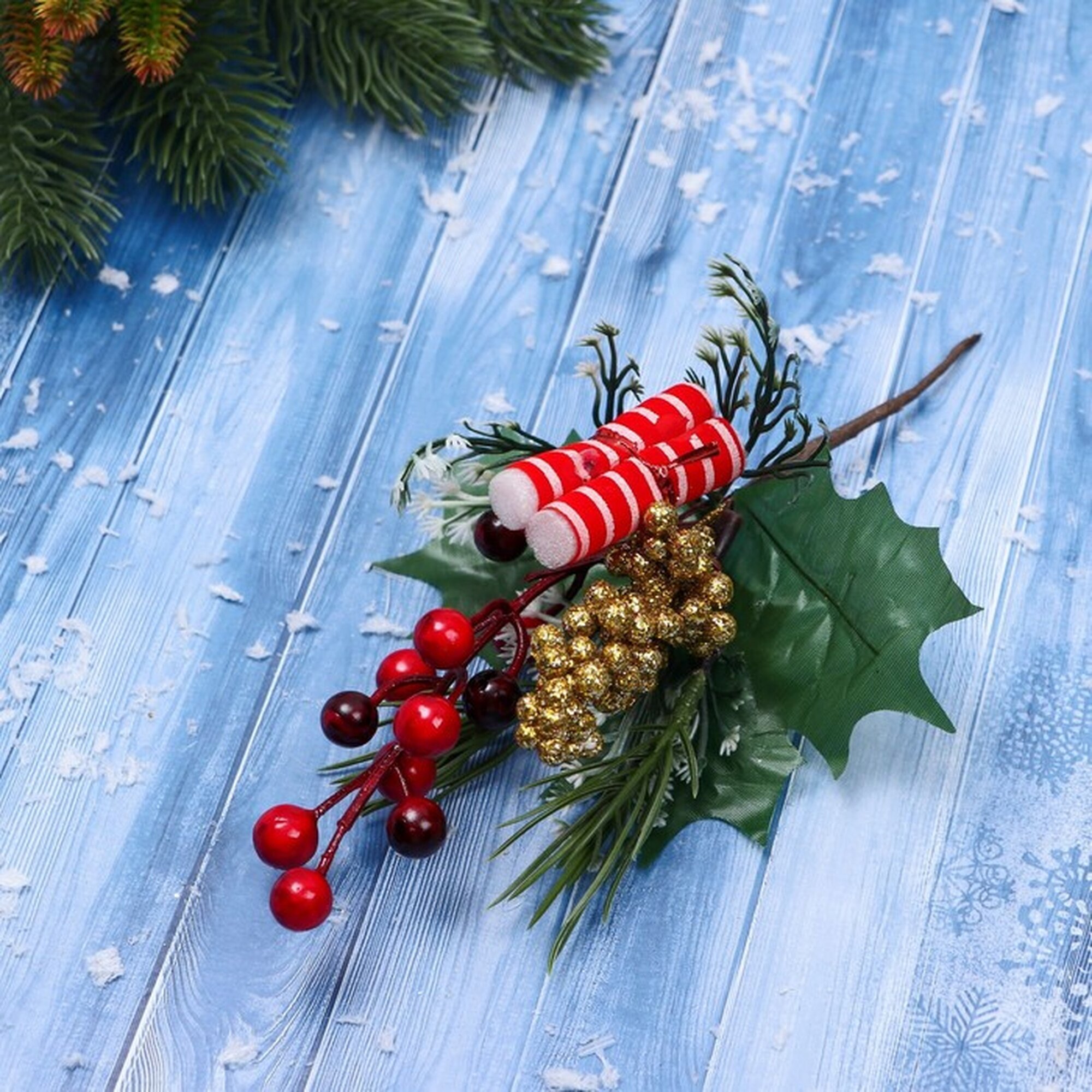 Новогодняя ветка декоративная «Зимнее волшебство. Грёзы» 19 см