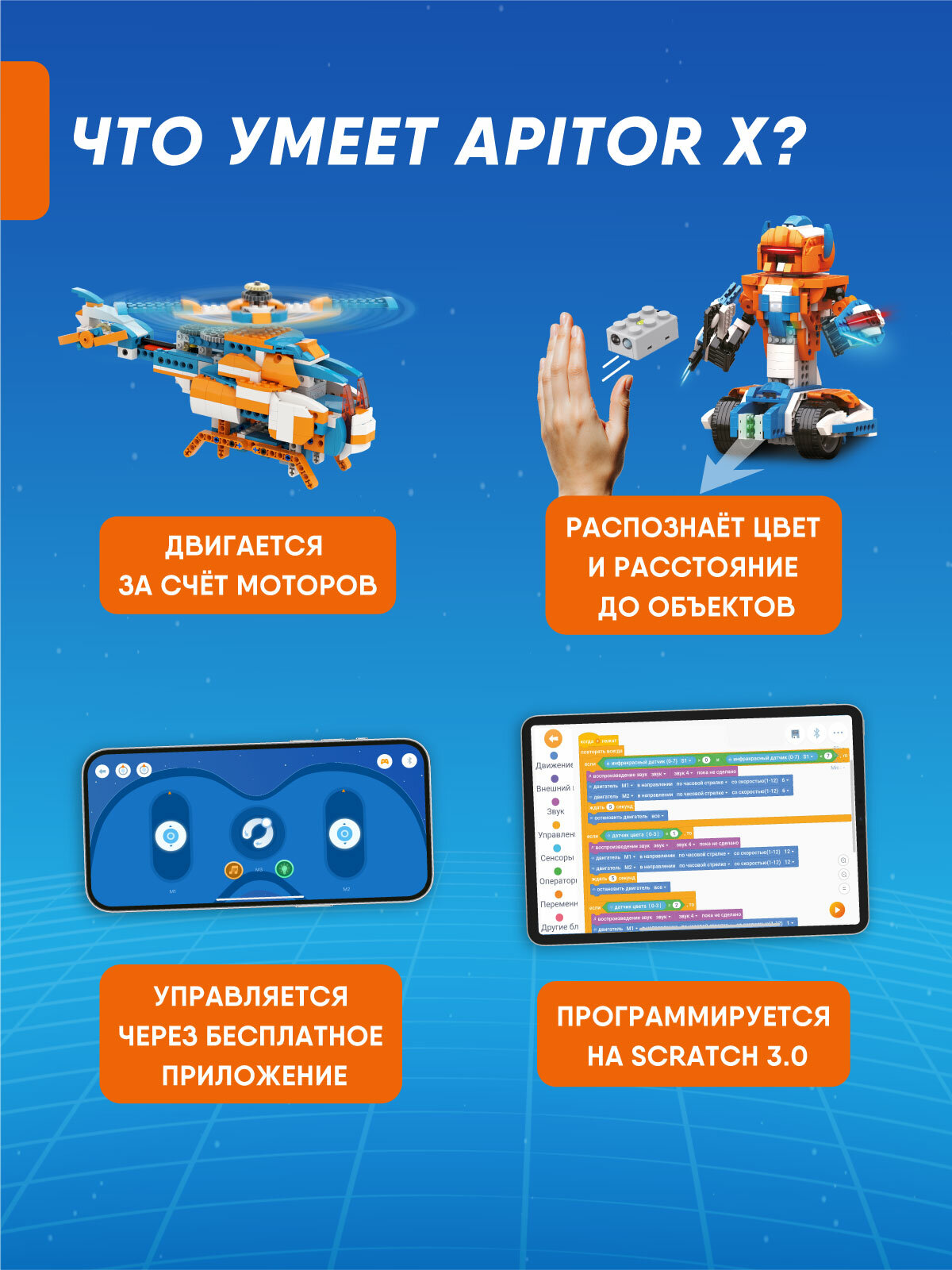 Электронный программируемый детский робот конструктор Apitor Robot X 12в1 робототехника, STEM — фото 1