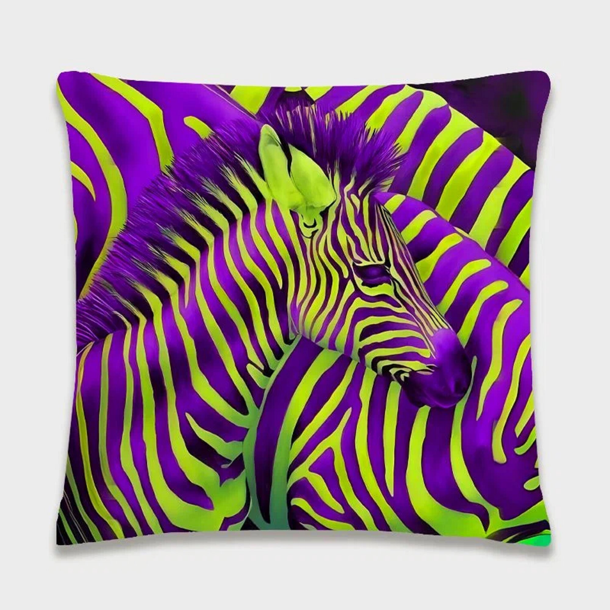 Подушка декоративная Зелено-фиолетовые зебры 40х40 велюр