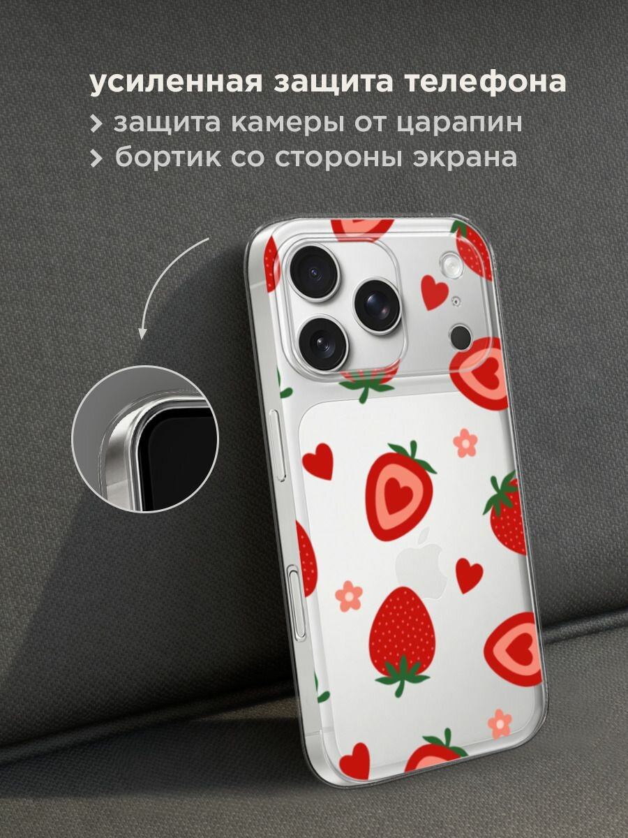 Чехол на Apple iPhone 17 Pro Max / Айфон 17 Про Макс с принтом "Heart strawberries 2 - 14 февраля", прозрачный — фото 1