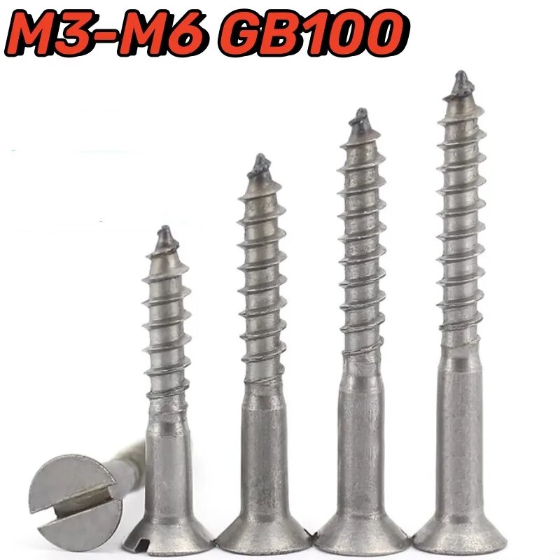 2-20 шт. GB100 шурупы по дереву стальные шурупы M3M3.5M4M5M6 L 12-75 мм плоские круглые шлицевые саморезы по дереву стальной материал M3x16mm 20pcs