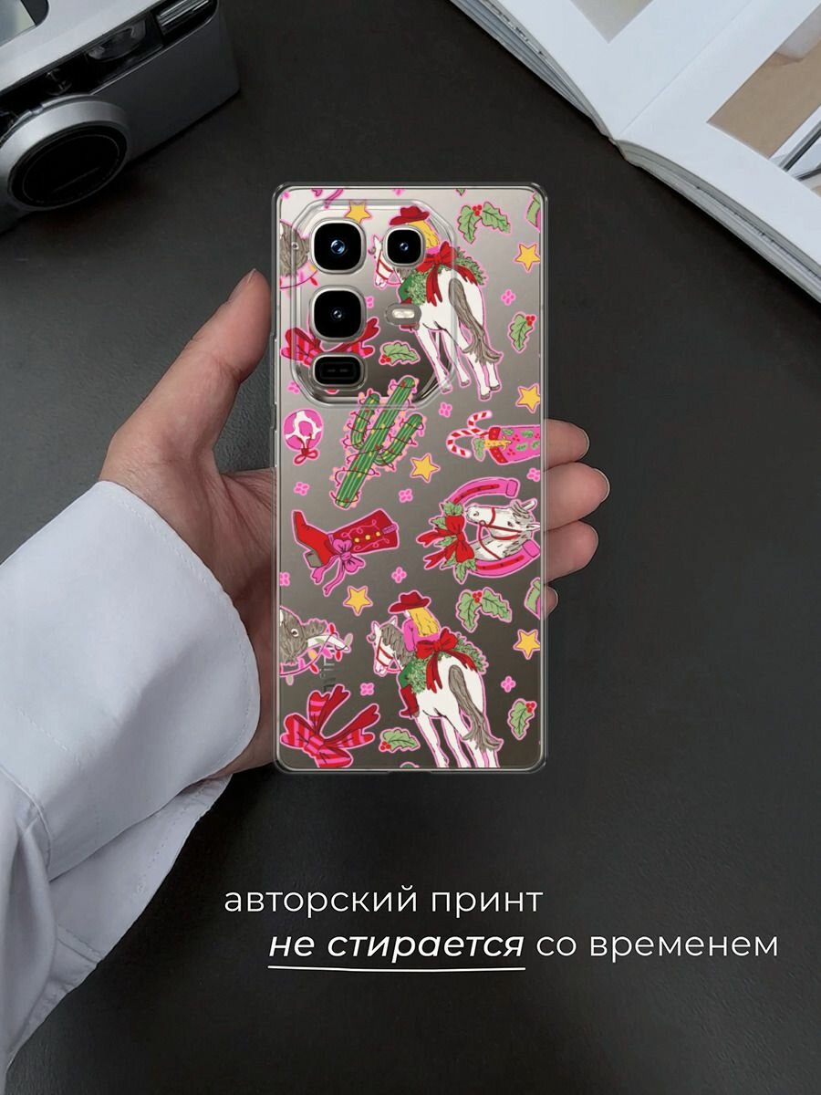 Чехол на Infinix Note 50 Pro / Инфиникс Нот 50 Про с принтом "Кактус с гирляндой 2", прозрачный — фото 1