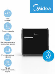 Мини-холодильник Midea MDRD86SLF30, 48 л, энергосбережение, дверь легкого закрытия, ретро, черный