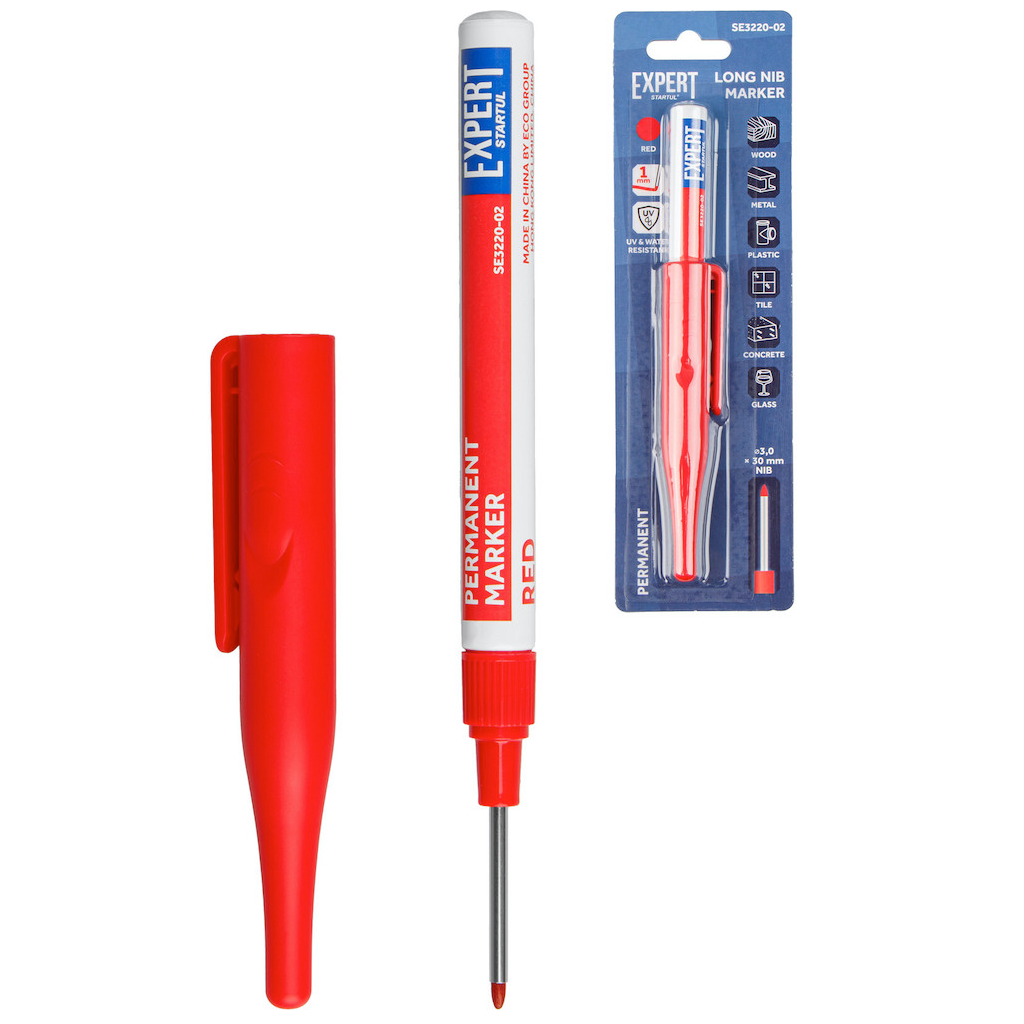 Маркер строительный перманентный с удлиненным наконечником 1мм EXPERT STARTUL красный (SE3220-02)