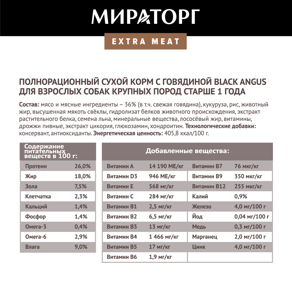 Сухой корм для собак Мираторг Extra Meat с мраморной говядиной Black Angus 1 уп. х 1 шт. х 10 кг (для средних и крупных пород)