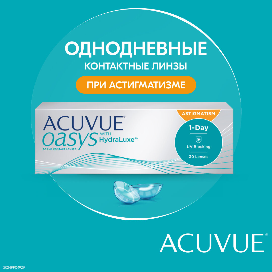 Контактные линзы ACUVUE OASYS 1-Day with HydraLuxe for Astigmatism, 30 шт., R 8,5, D -4,75, CYL: -0,75, AХ: 140, 1 уп.