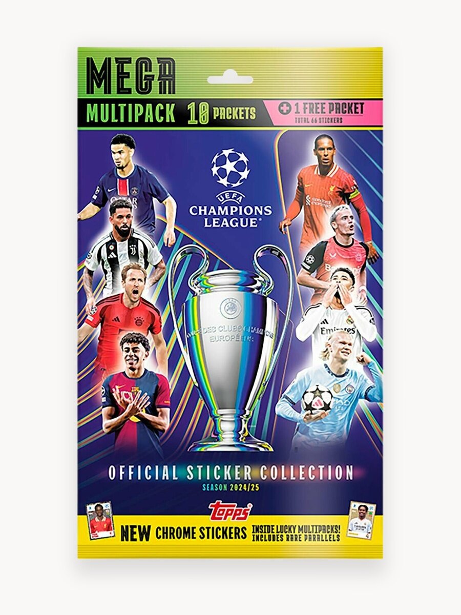 Набор наклеек ( футбольные карточки ) Лига Чемпионов 2024/2025 Мега Мультипак 11 пакетиков