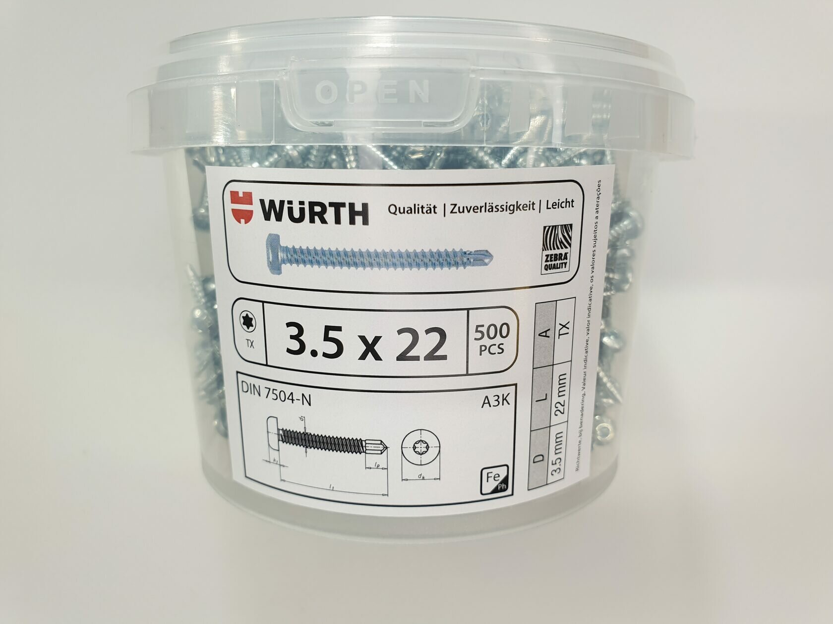 фото Саморез по металлу DIN 7504-N 3.5x22 (500 pcs) WURTH, Германия