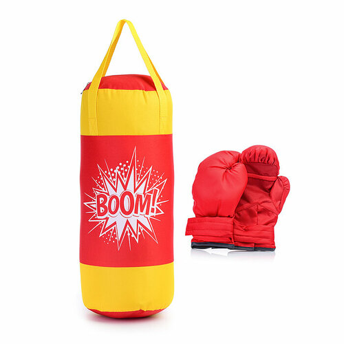 Набор для бокса: груша 50см х Ø20см. с перчатками. Цвет красный-желтый, оксфорд, серия "BOOM!"