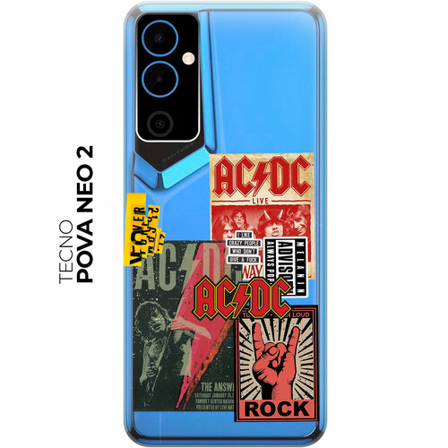 Силиконовый чехол на Tecno Pova Neo 2 / Техно Пова Нео 2 с рисунком AC/DC Stickers силиконовый чехол с принтом ac dc stickers для tecno pova 2 техно пова 2