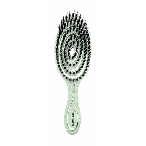 Подвижная био-расческа для волос c натуральной щетиной / Solomeya Detangling Bio Hair Brush Green
