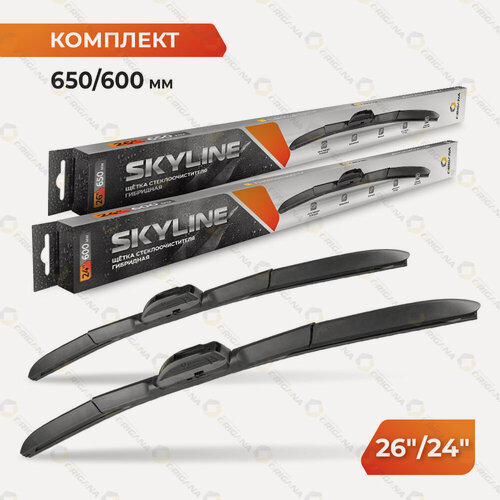 Изображение товара Щетки стеклоочистителя гибридные "SKYLINE" Комплект 26" 650 мм и 24" 600 мм для большинства автомобилей (13 видов креплений) ORIGANA ORHYBWB650600