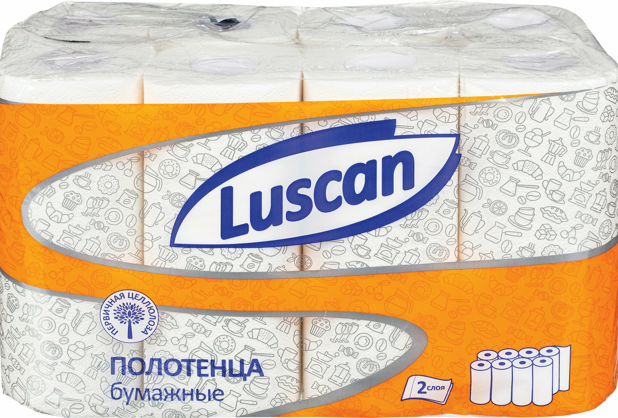 Полотенца бумажные Luscan белые, 2 слоя, 8 рулонов по 12 м