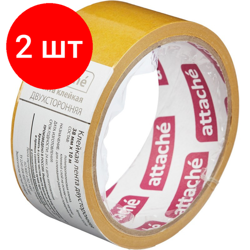 Комплект 2 штук, Клейкая лента двусторонняя ATTACHE 38х10м, полипропилен комплект 2 штук клейкая лента двусторонняя attache 48х10м полипропилен