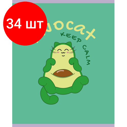 Комплект 34 штук, Тетрадь общая А5 48л №1School Avocat зел, клет, скреп, ВД-лак комплект 50 штук тетрадь общая а5 48л 1school кролик зел клет скреп вд лак