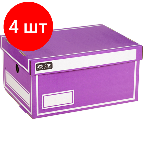 Комплект 4 штук, Короб архивный со съемной крышкой размер 320х240х160 короб архивный attache 240x160x320мм со съемной крышкой переплетный картон фиолетовый 25шт