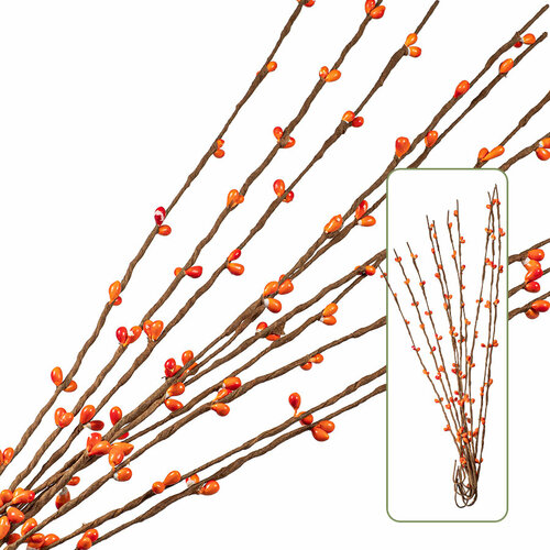 Пасхальные декоративные веточки вербы с оранжевыми почками 380 мм / Украшение для декора 10 шт.